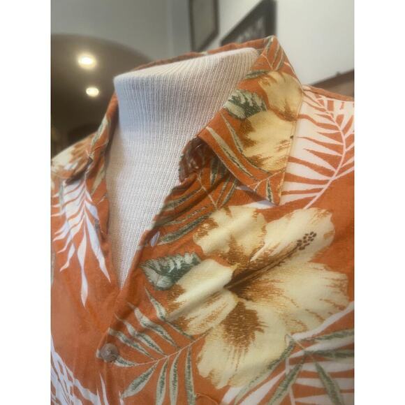 PIERRE CARDIN ORANGE HAWAIIAN SHORT SLEEVE BUTTON UP MENS SIZE LRGRGE - Picture 4 of 7